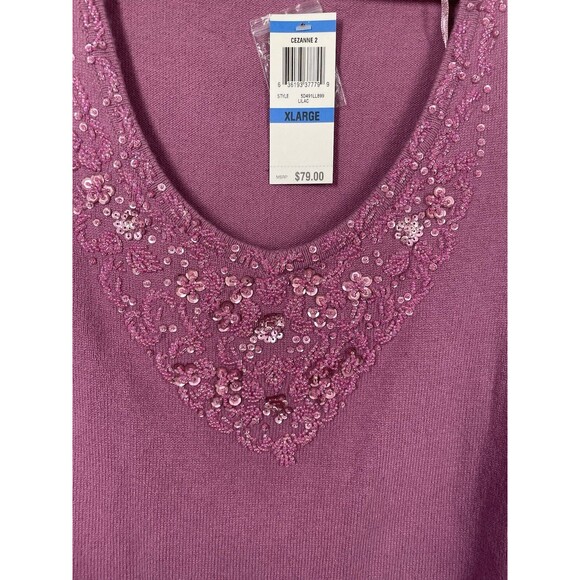 INC International Concepts Pink Sweater Beaded V Neck Silk Blend Womens SZ XL - Picture 5 of 9